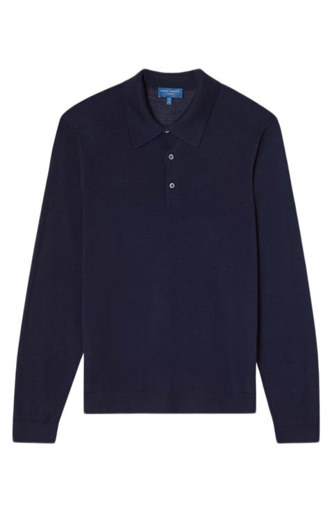Henson Wool Silk Fine Gauge Jersey Long Sleeve Polo