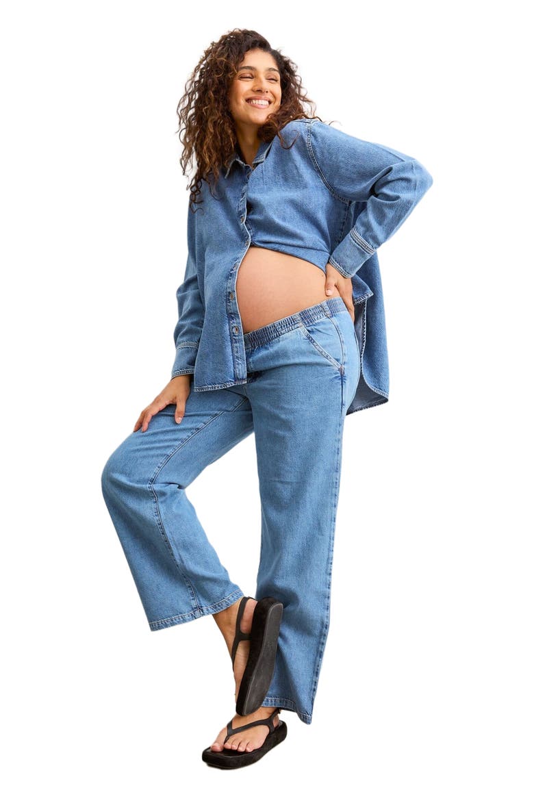 The Drapey Denim Boyfriend Shirt, Alternate, color, Vintage Dream Blue
