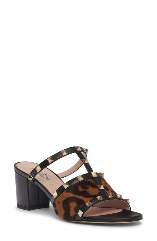 Valentino 60mm Rockstud Leopard-print Sandals In Black