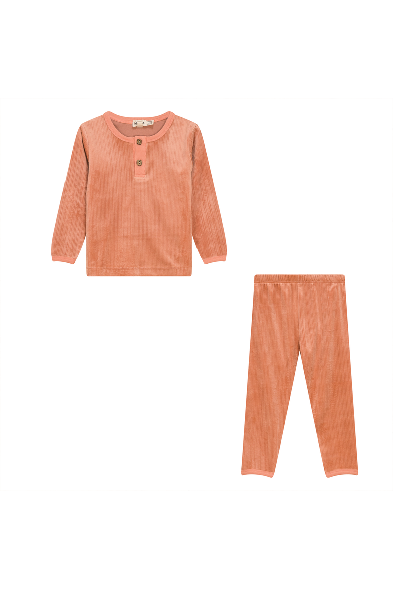 Ribbed Velour 2 Piece Long Sleeve and Pants Set, Main, color, Papaya