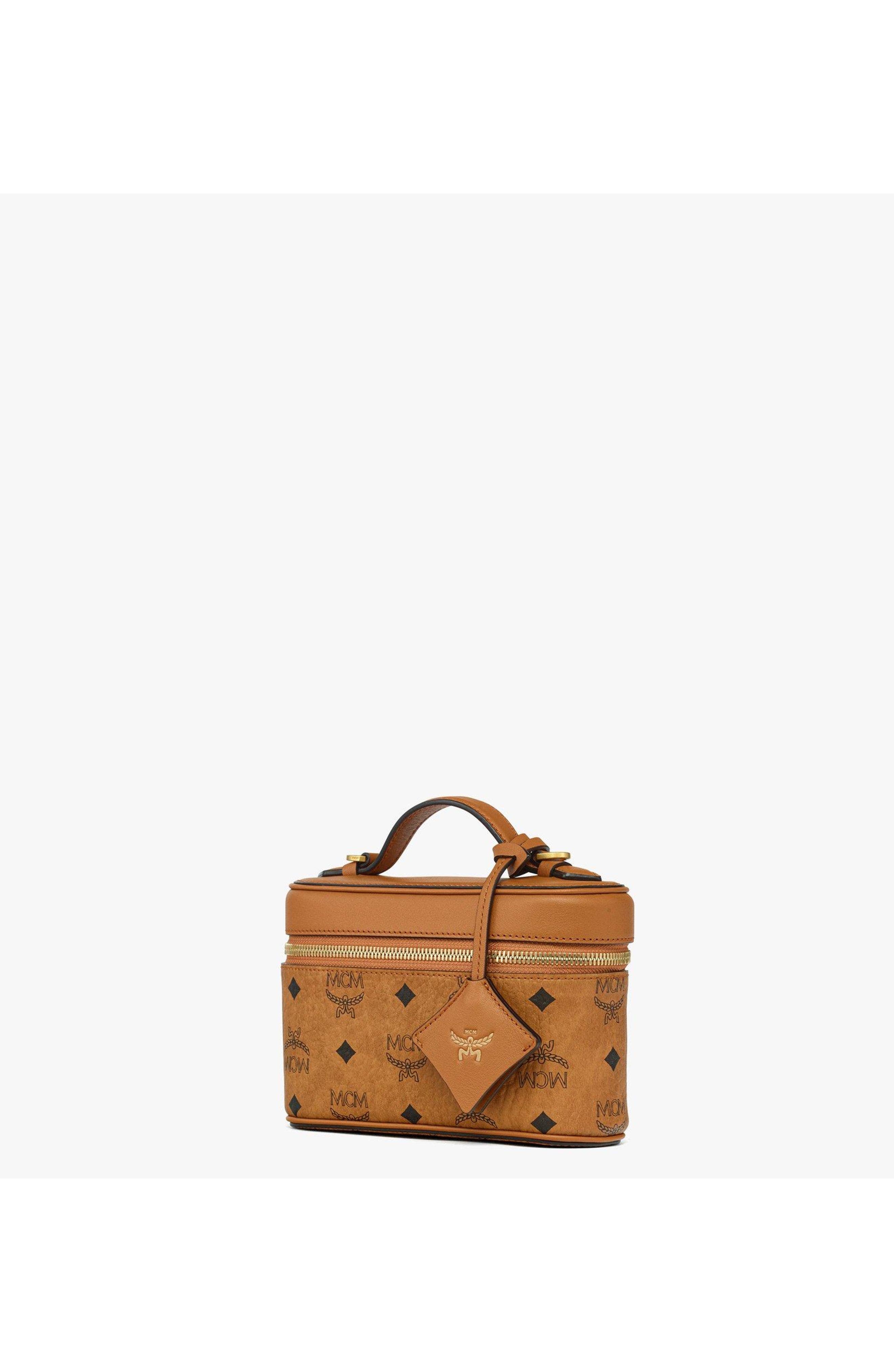 MCM Aren Vanity Case in Visetos Leather Mix, Alternate, color, Cognac