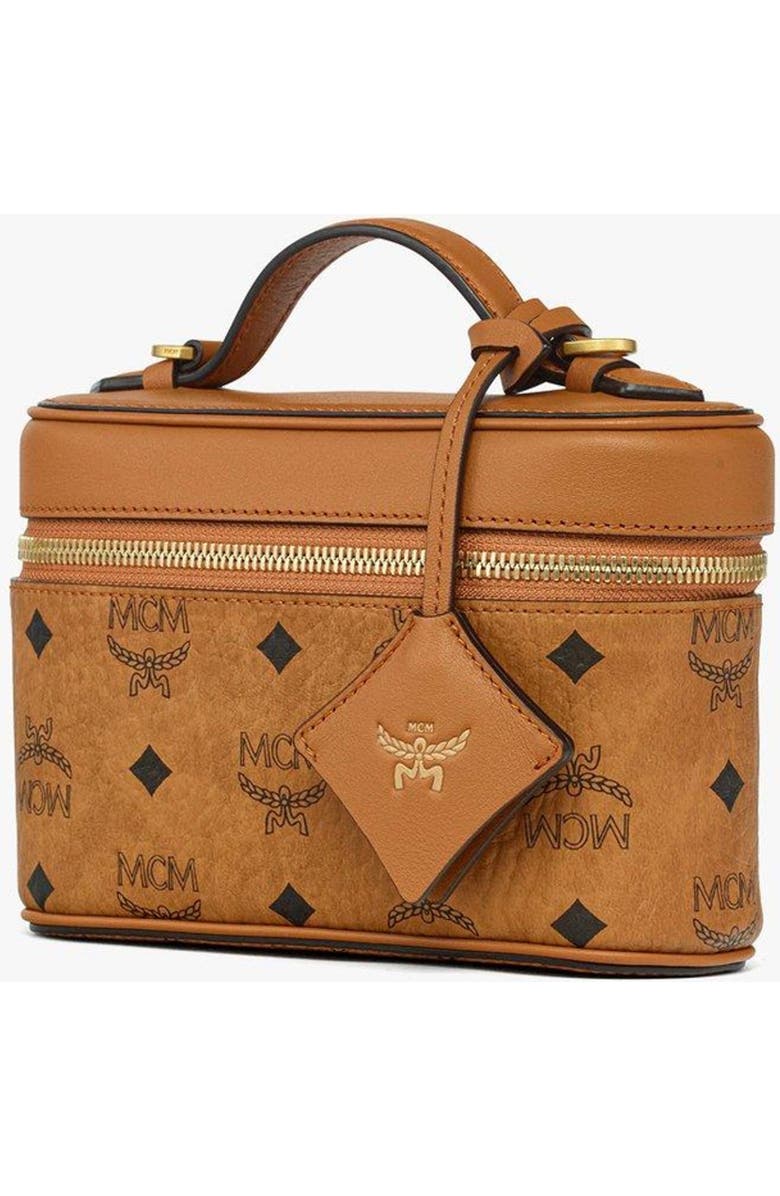 MCM Aren Vanity Case in Visetos Leather Mix, Alternate, color, Cognac
