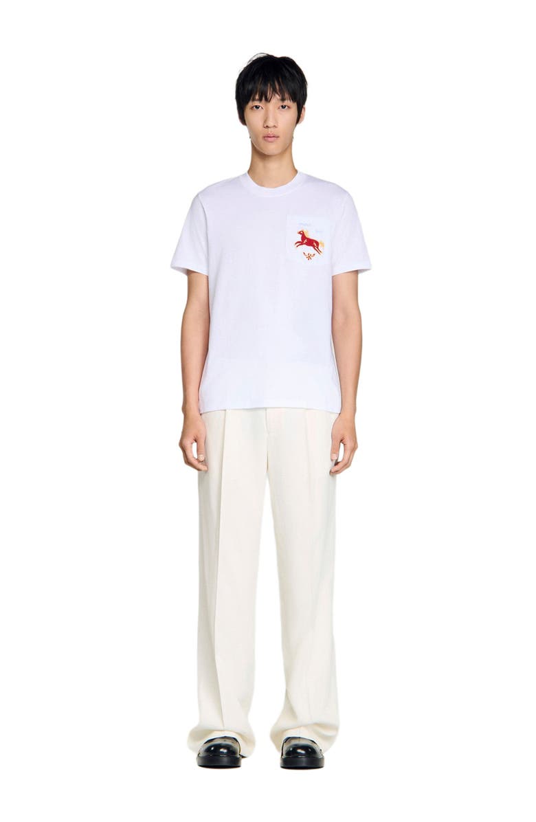 SANDRO Embroidered horse cotton T-shirt, Alternate, color, White
