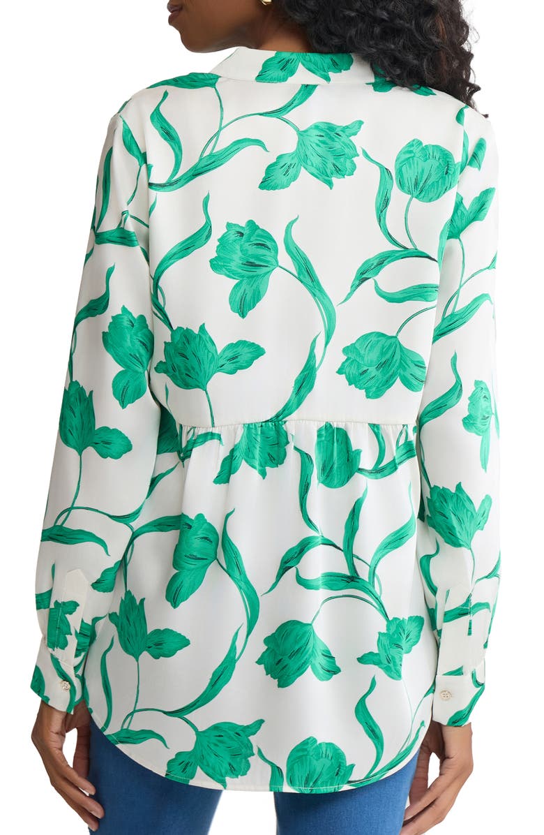 Jones New York Floral Long Sleeve Popover Shirt, Alternate, color, White Sand Multi