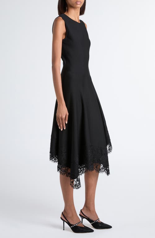 Alexander Mcqueen Asymmetric Lace Hem Sleeveless Midi Dress In Black
