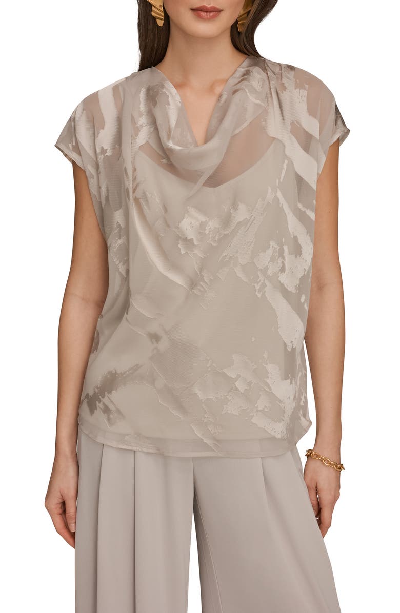 Donna Karan New York Mixed Media Cowl Neck, Main, color, Tuscan Grey