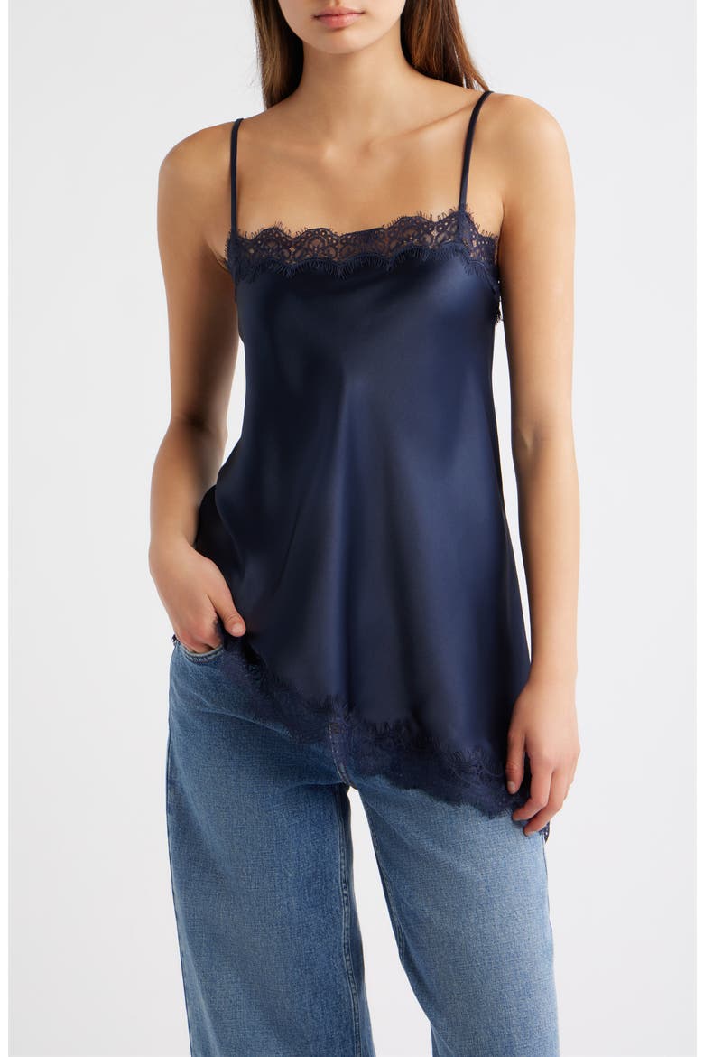 Tansy Satin and Lace Cami, Main, color, NAVY