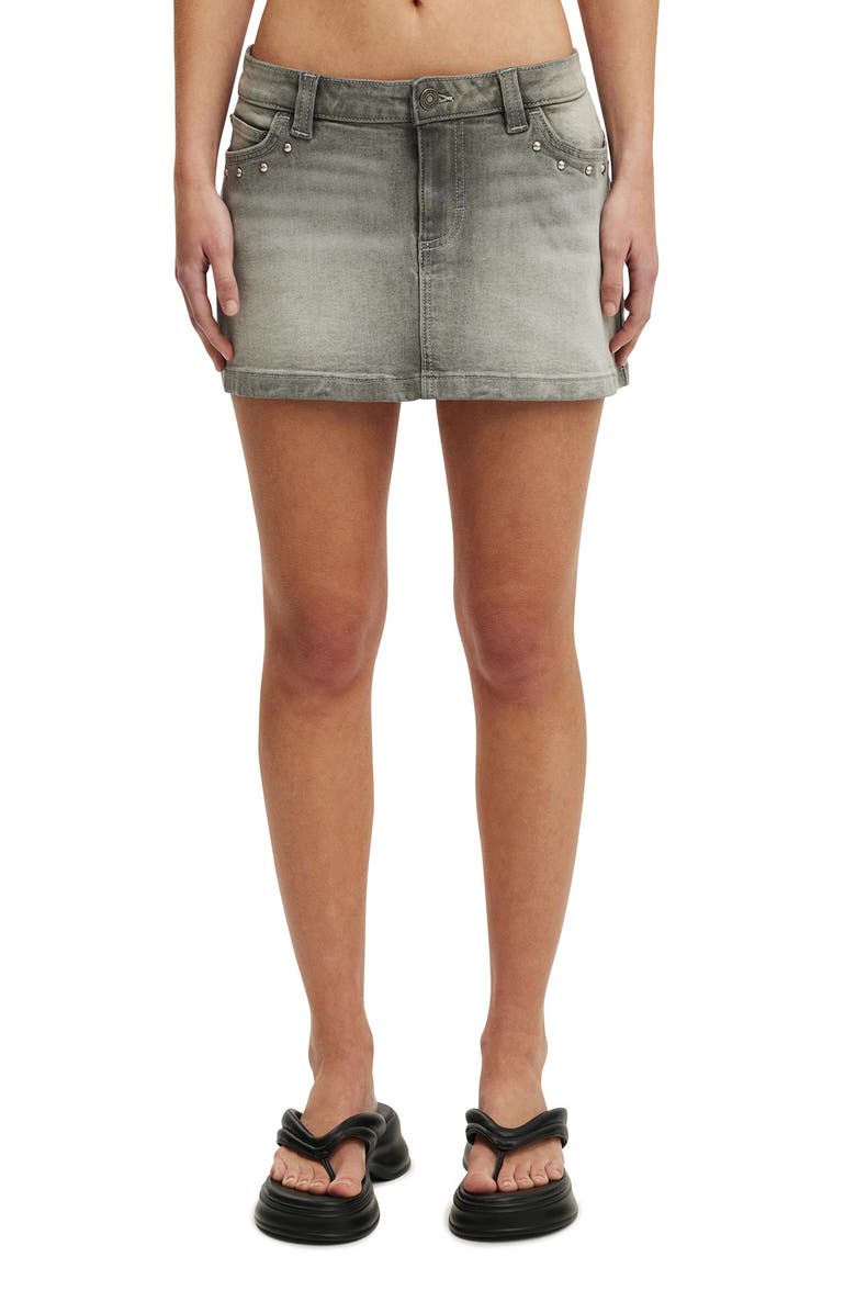 Cotton On Women's Micro Low Denim Skirt, Main, color, Studded Shady Grey