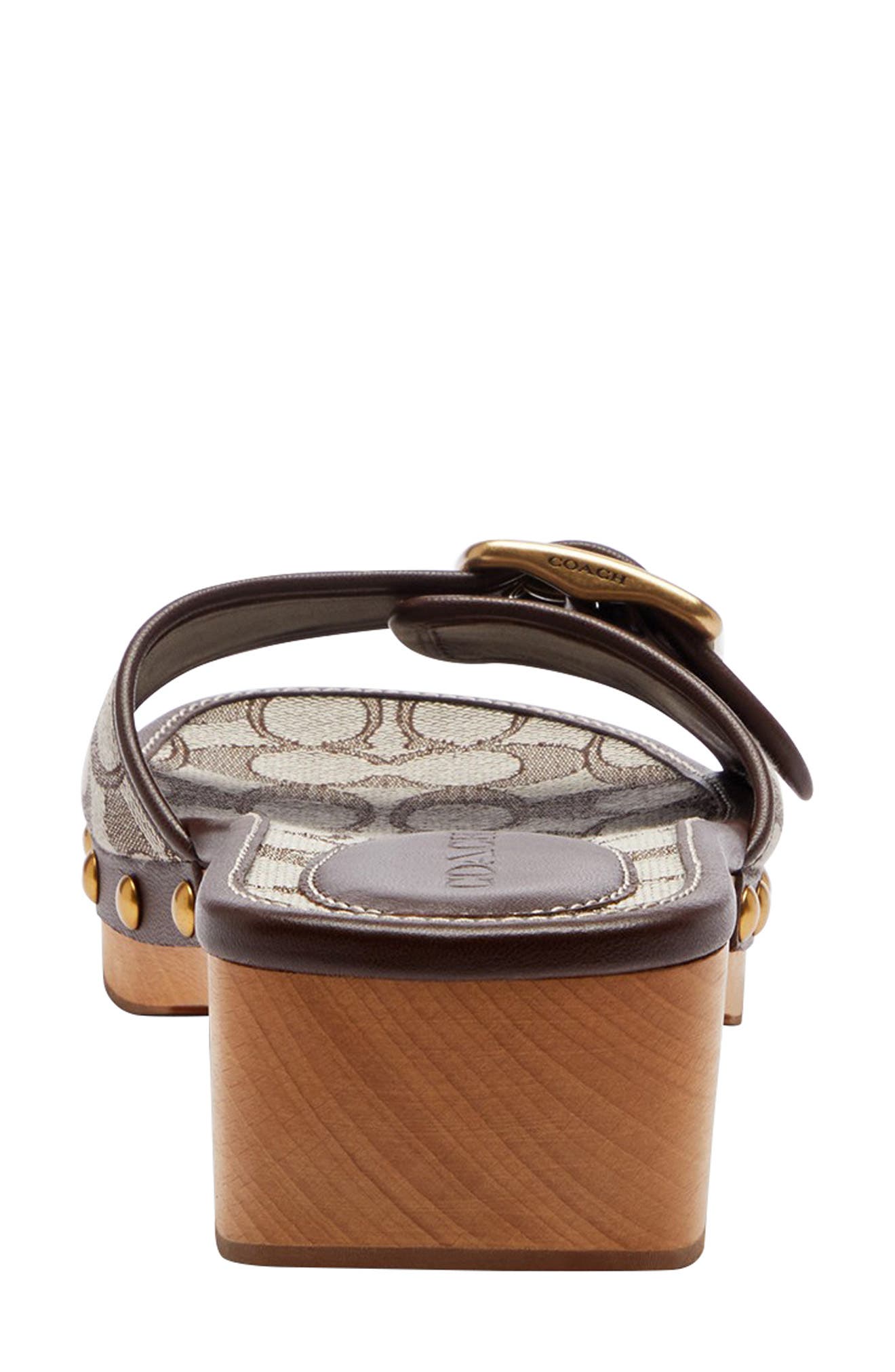 COACH Margot Signature Jacquard Slide Sandal, Alternate, color, Oak/ Maple