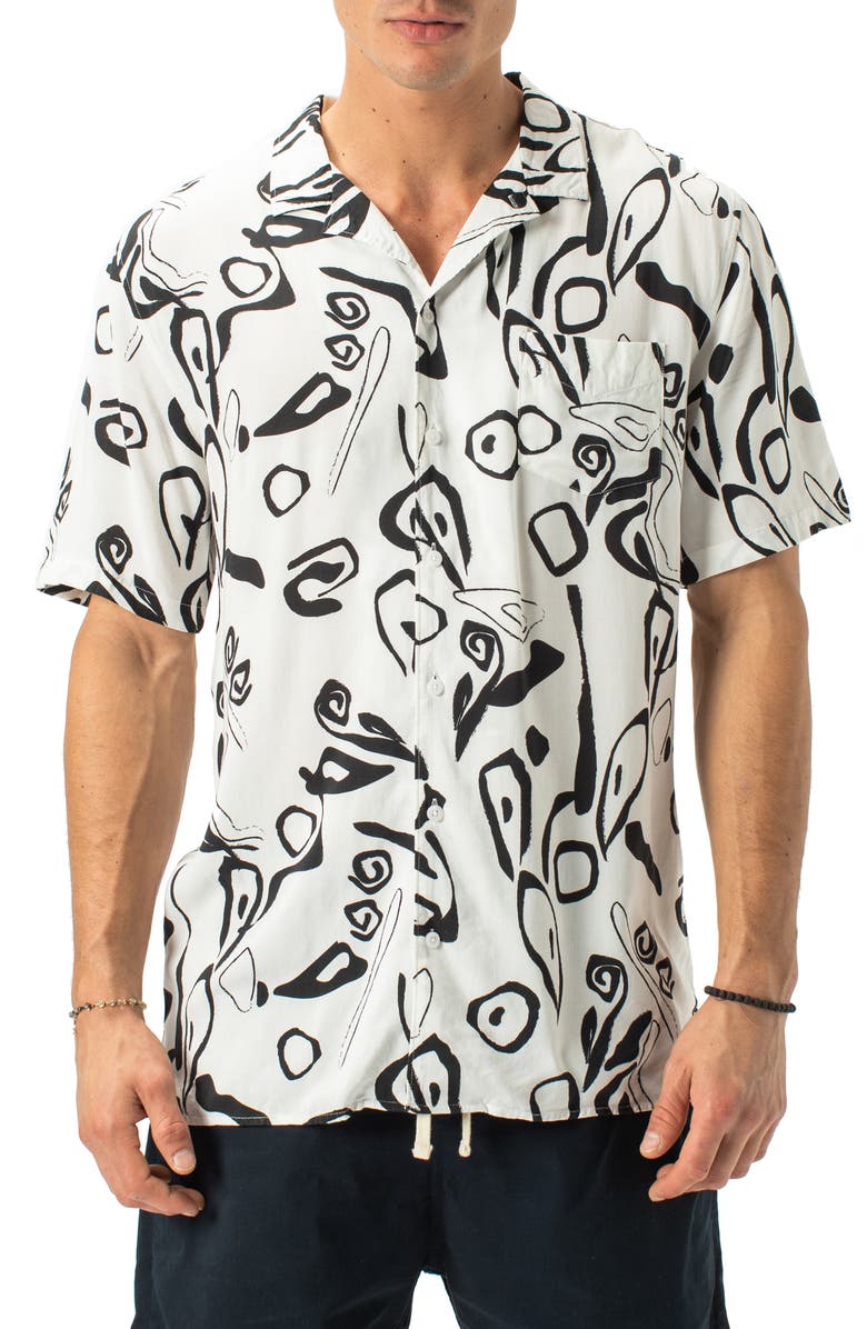 ZANEROBE Wes Block Print Short Sleeve Button-Up Camp Shirt, Main, color, 