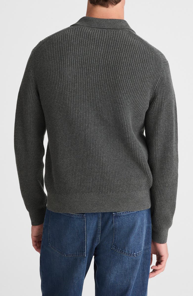 Madewell Shaker Stitch Cotton Sweater Polo, Alternate, color, Heather Charcoal