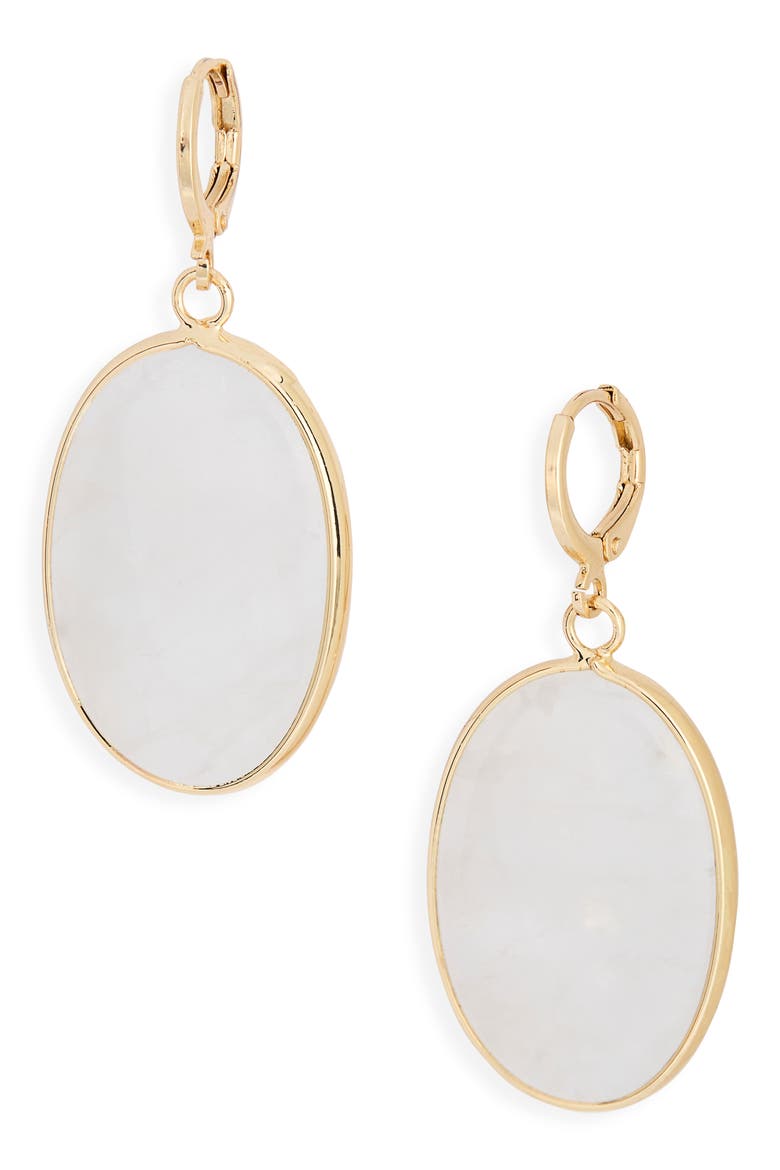 Semiprecious Oval Drop Earrings, Main, color, WHITE- GOLD