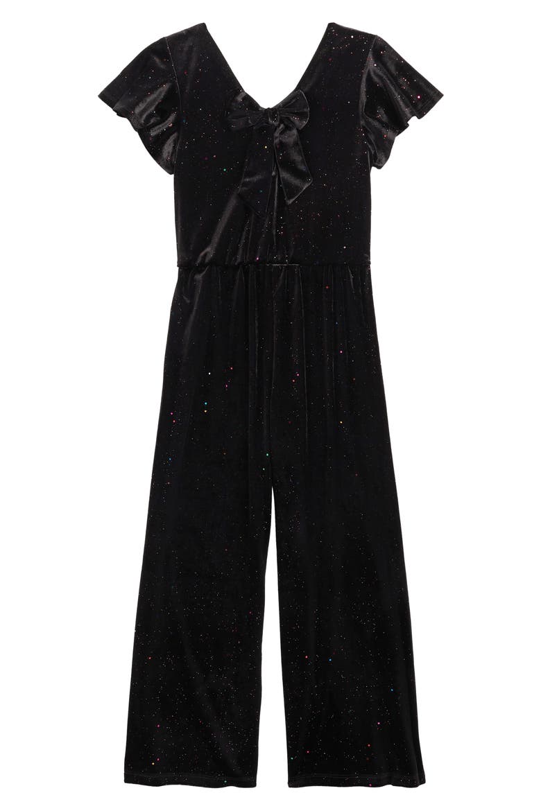 Kids' Sparkle Velour Jumpsuit, Alternate, color, BLACKMULTI