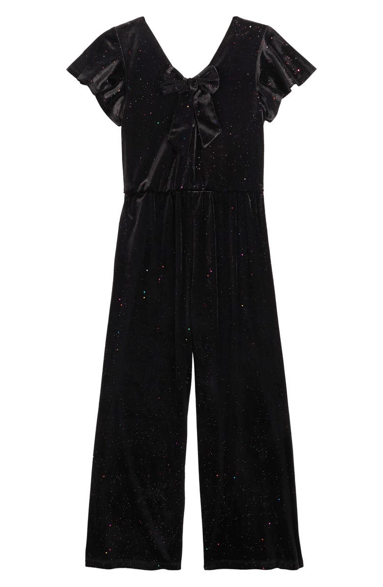 Zunie Kids' Sparkle Velour Jumpsuit, Alternate, color, Blackmulti