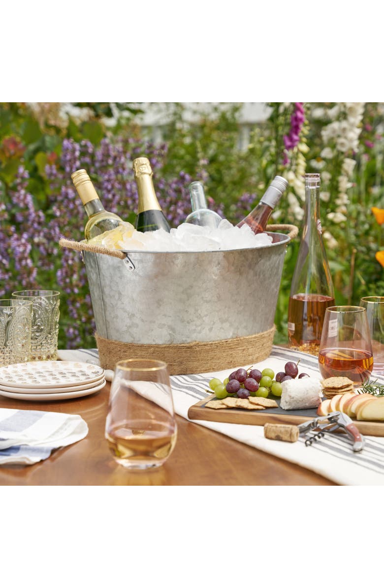 TWINE Jute Rope Wrapped Galvanized Metal Beverage Tub, Alternate, color, Silver