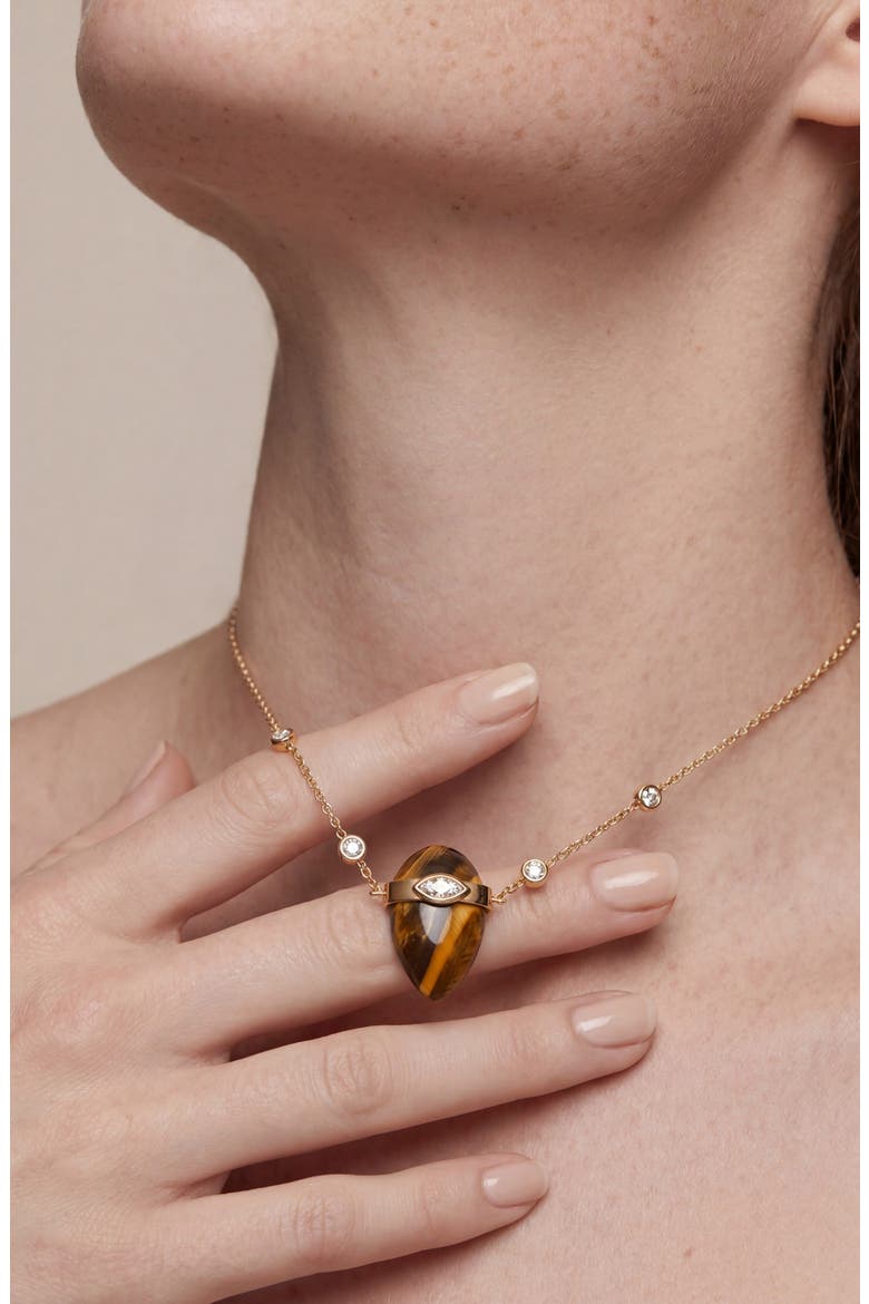 Solstice 18k Gold Plate Tiger's Eye Pendant Necklace, Alternate, color, TIGERS EYE