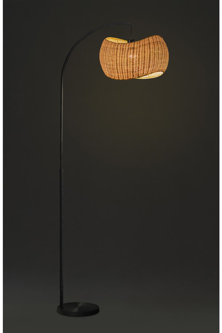 Wave 81" Pendant LED Unique Arc Floor Lamp with Rattan-Style Wicker Shade, Bulb Included, Alternate, color, Classic black