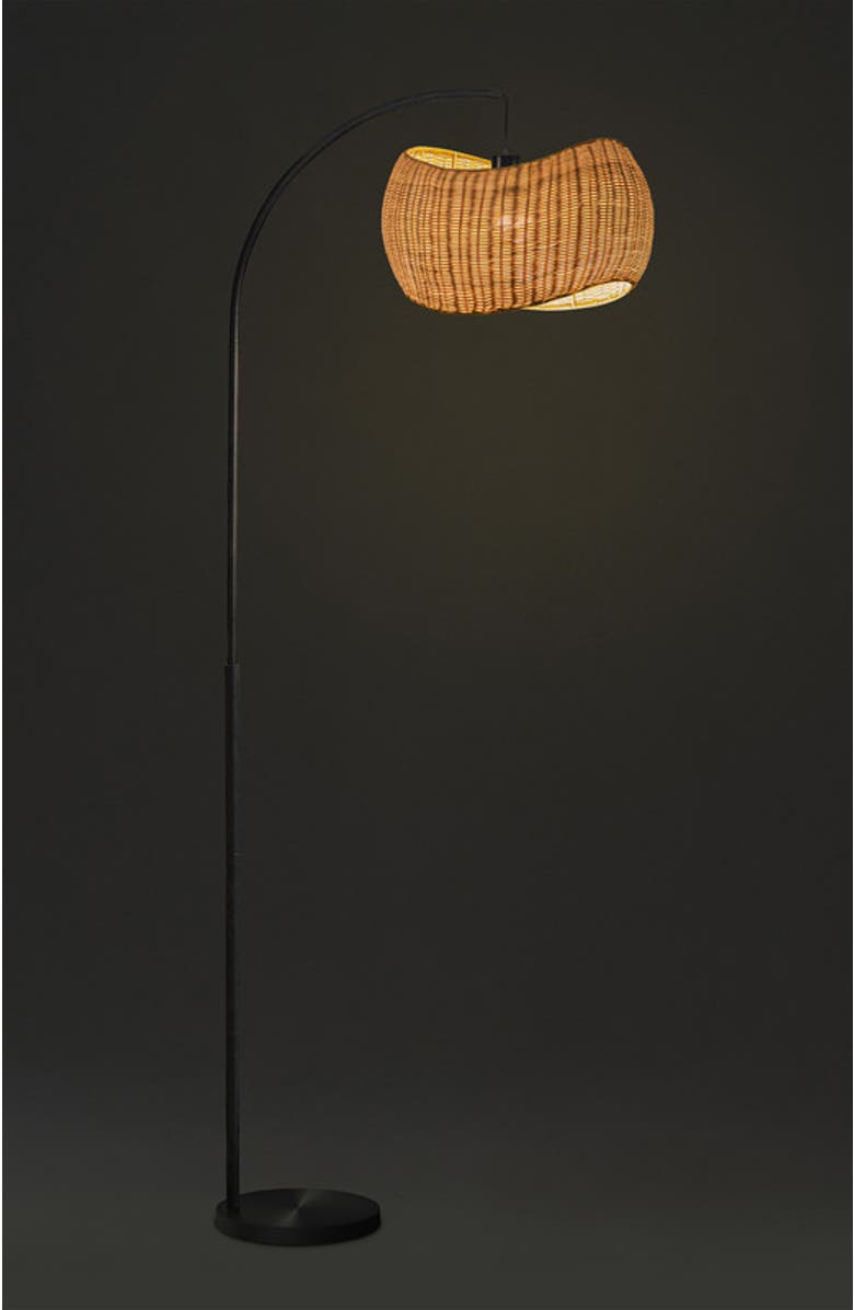 Brightech Wave 81" Pendant LED Unique Arc Floor Lamp with Rattan-Style Wicker Shade, Bulb Included, Alternate, color, Classic Black