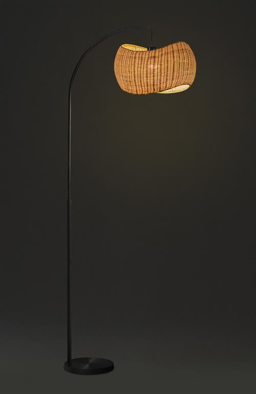 Brightech Wave 81" Pendant Led Unique Arc Floor Lamp With Rattan-style Wicker Shade, Bulb Included In Black