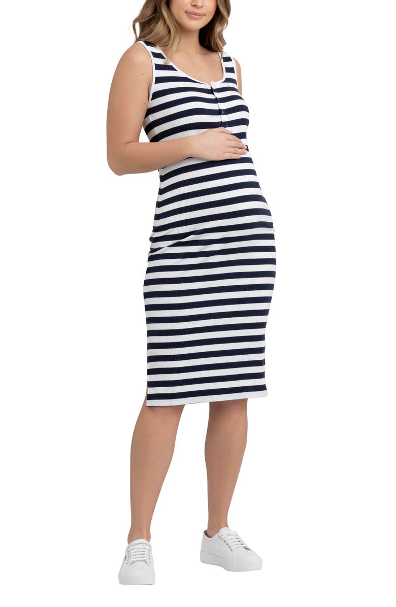 Ripe Maternity Lee Button Down Rib Dress, Main, color, Navy / White
