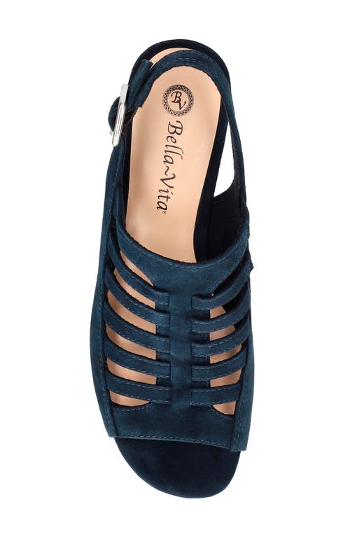 Bella Vita Yakira Strappy Wedge Sandal In Navy Kidsuede Leather