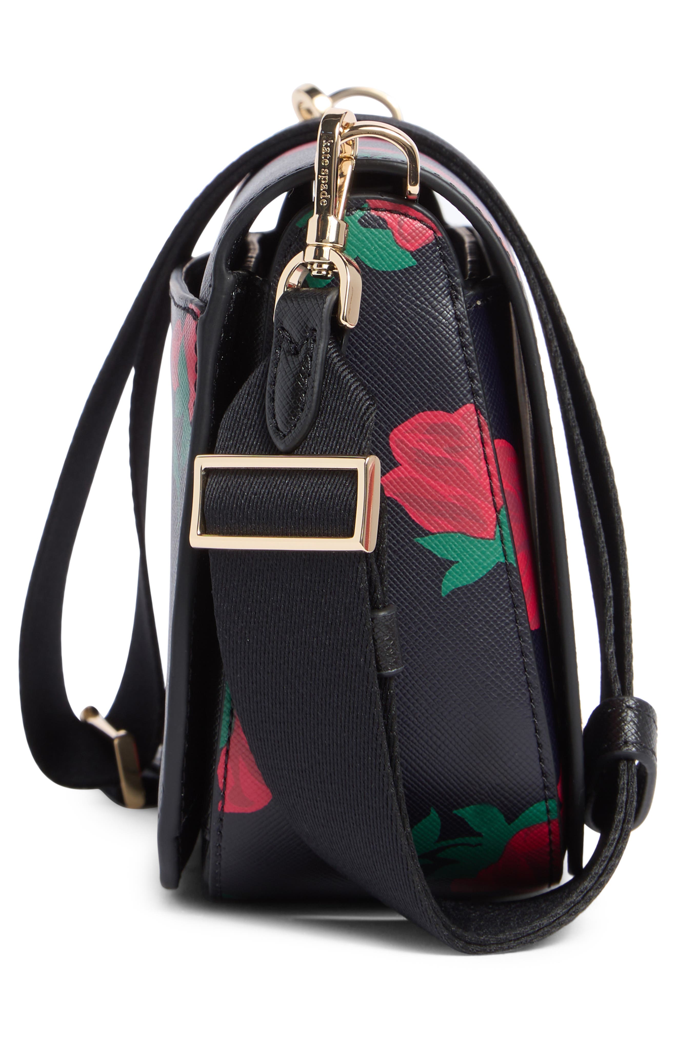 Kate Spade New York madison rose toss print saddle bag, Alternate, color, Black Multi