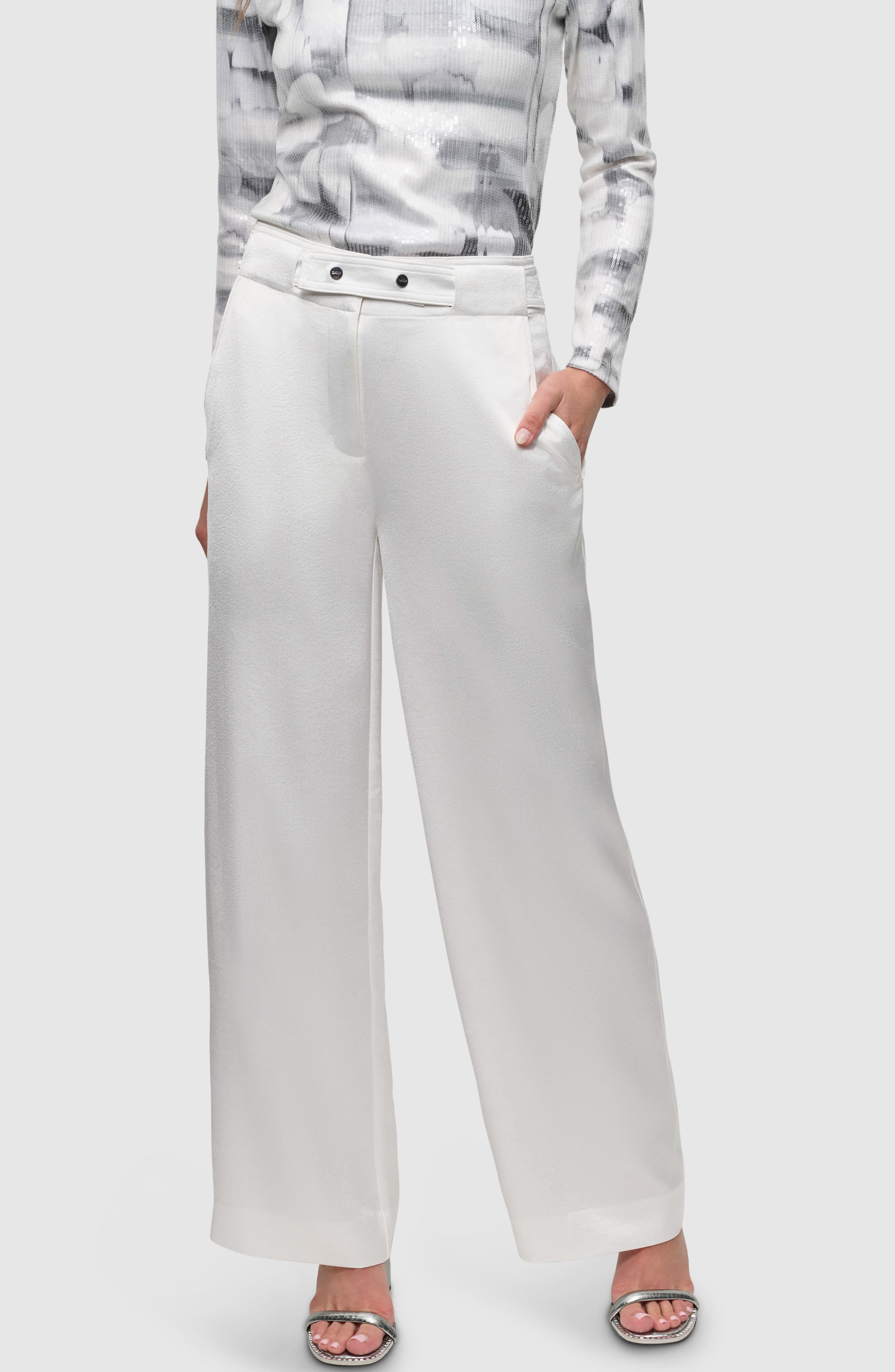 Belt Detail Wide Leg Pants
