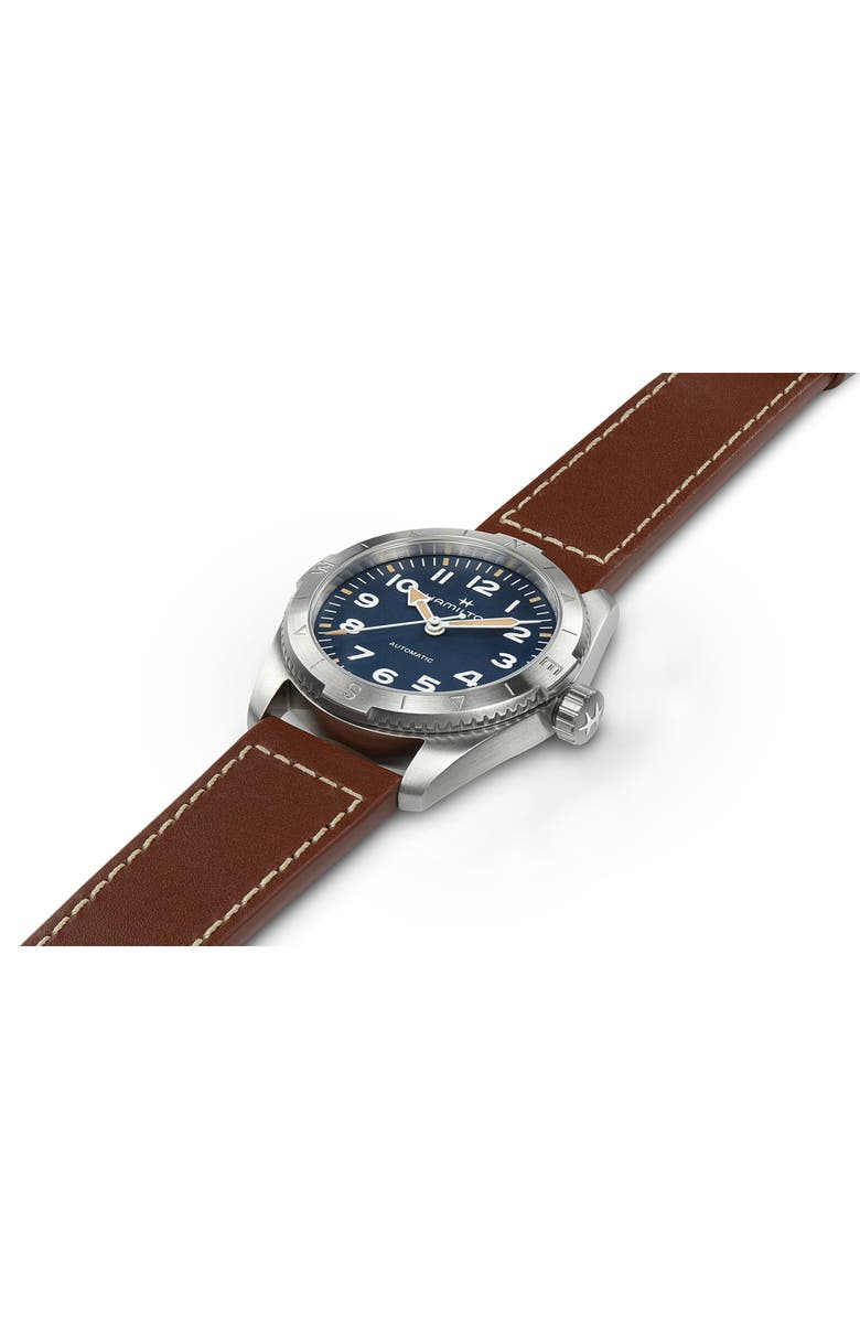 Hamilton Khaki Field Expedition Automatic Leather Strap Watch, 37mm, Alternate, color, Blue
