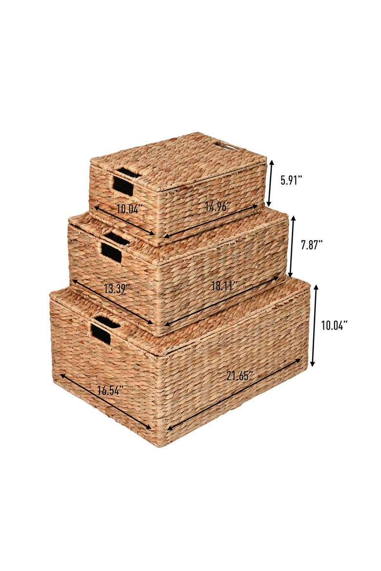 Brooks Classic Farmhouse Woven Hyacinth Rectangular Storage Baskets with Lids and Handles, Alternate, color, Natural