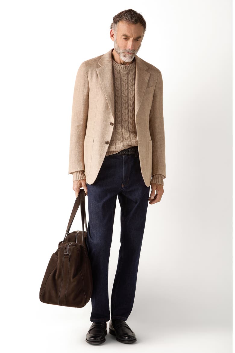 Beige Mélange Linen, Cashmere & Silk Crewneck Sweater, Alternate, color, BEIGE MELANGE