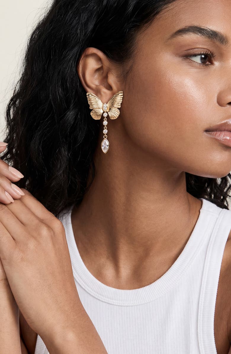 Ettika Fluttering Glow Drop Earrings, Alternate, color, Gold