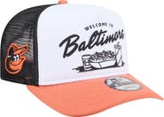 New Era Men's New Era White/Orange Baltimore Orioles Foodie A-Frame 9FIFTY Trucker Snapback Hat