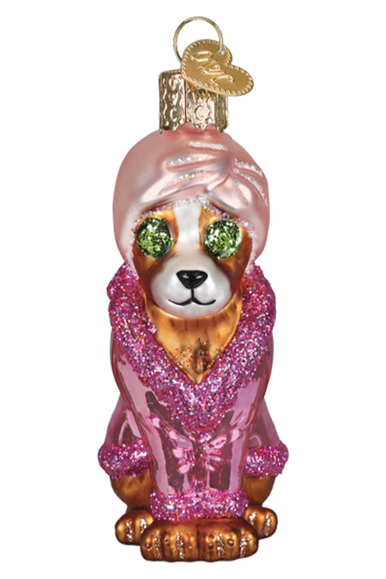 Spa Dog Christmas Ornament, Main, color, PINK