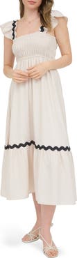 AUGUST SKY Wavy Ribbon Tiered Midi Dress
