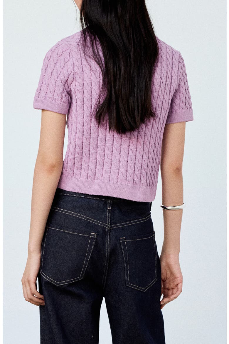 Short Sleeve Cable Stitch Cardigan, Alternate, color, LIGHT/PASTEL PURPLE