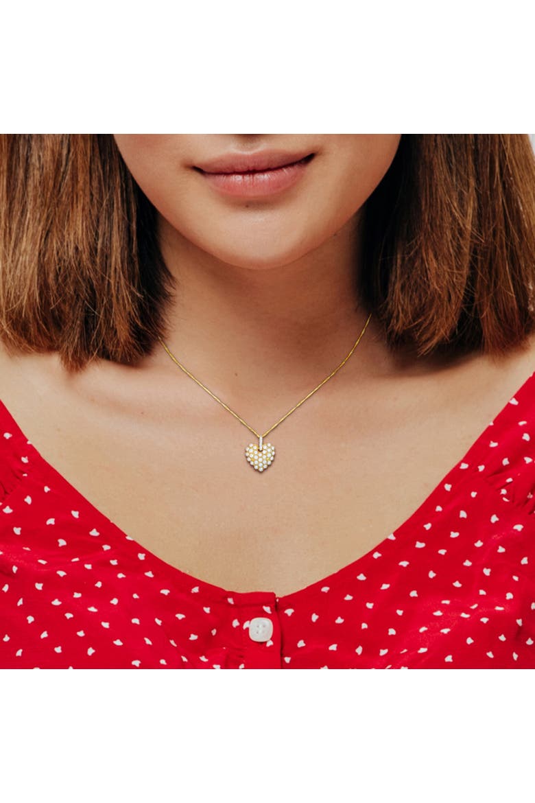 Cultured Pearl & Diamond Heart Necklace 14k, Alternate, color, Yellow Gold