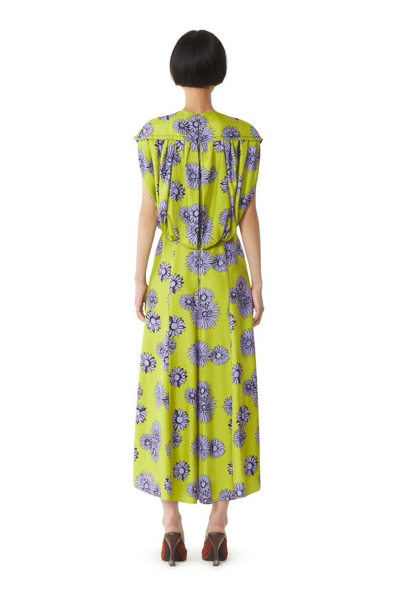 Printed Silk Midi Dress, Alternate, color, Absinth/Lilac