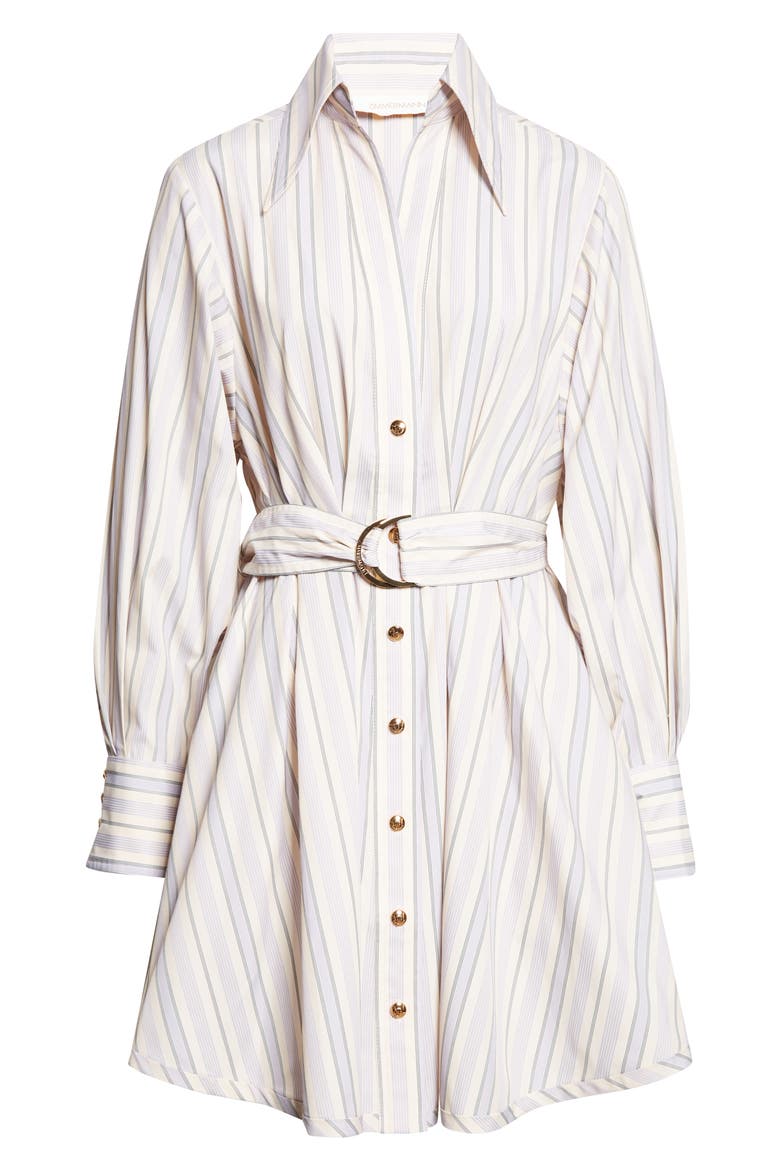 Stripe Tuck Long Sleeve Mini Shirtdress, Alternate, color, BLUE/ GREEN STRIPE