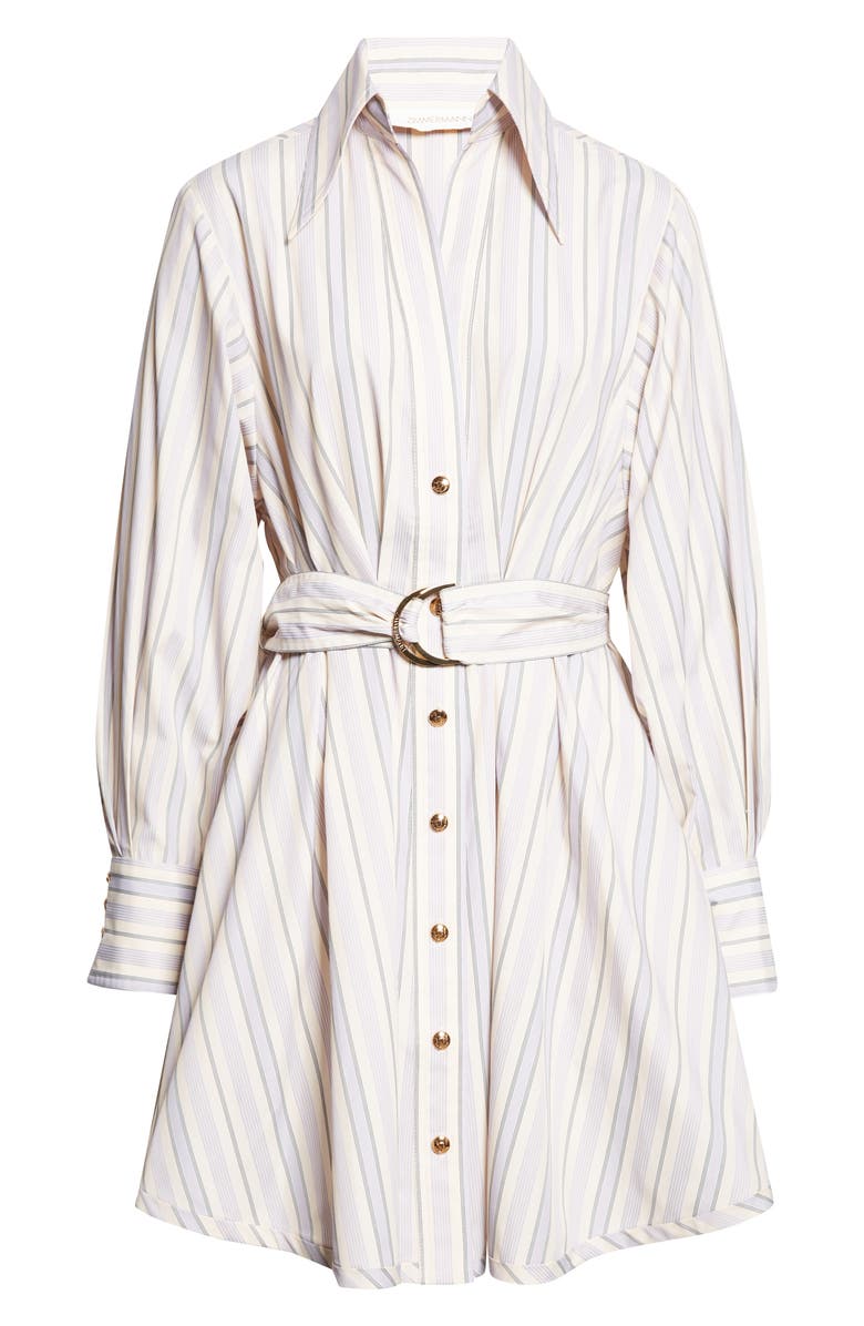 Zimmermann Stripe Tuck Long Sleeve Mini Shirtdress, Main, color, Blue/ Green Stripe