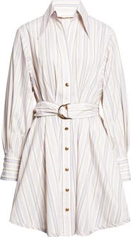 Zimmermann Stripe Tuck Long Sleeve Mini Shirtdress