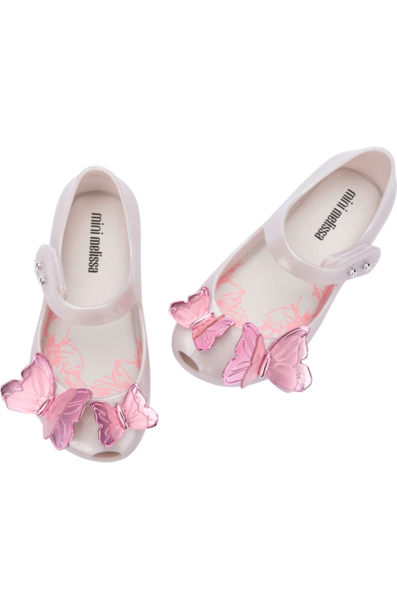 Mini Melissa Ultragirl Butterfly Mary Jane Flat, Alternate, color, Pearly White /Pink