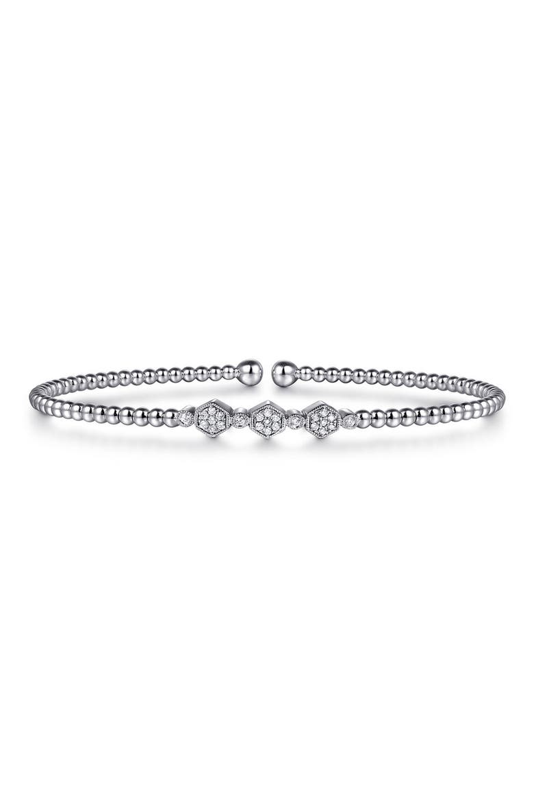Bujukan Diamond Beaded Cuff Bracelet, Main, color, WHITE GOLD