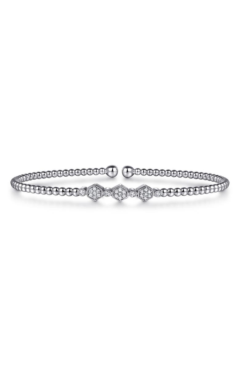 Gabriel & Co. Bujukan Diamond Beaded Cuff Bracelet, Main, color, White Gold