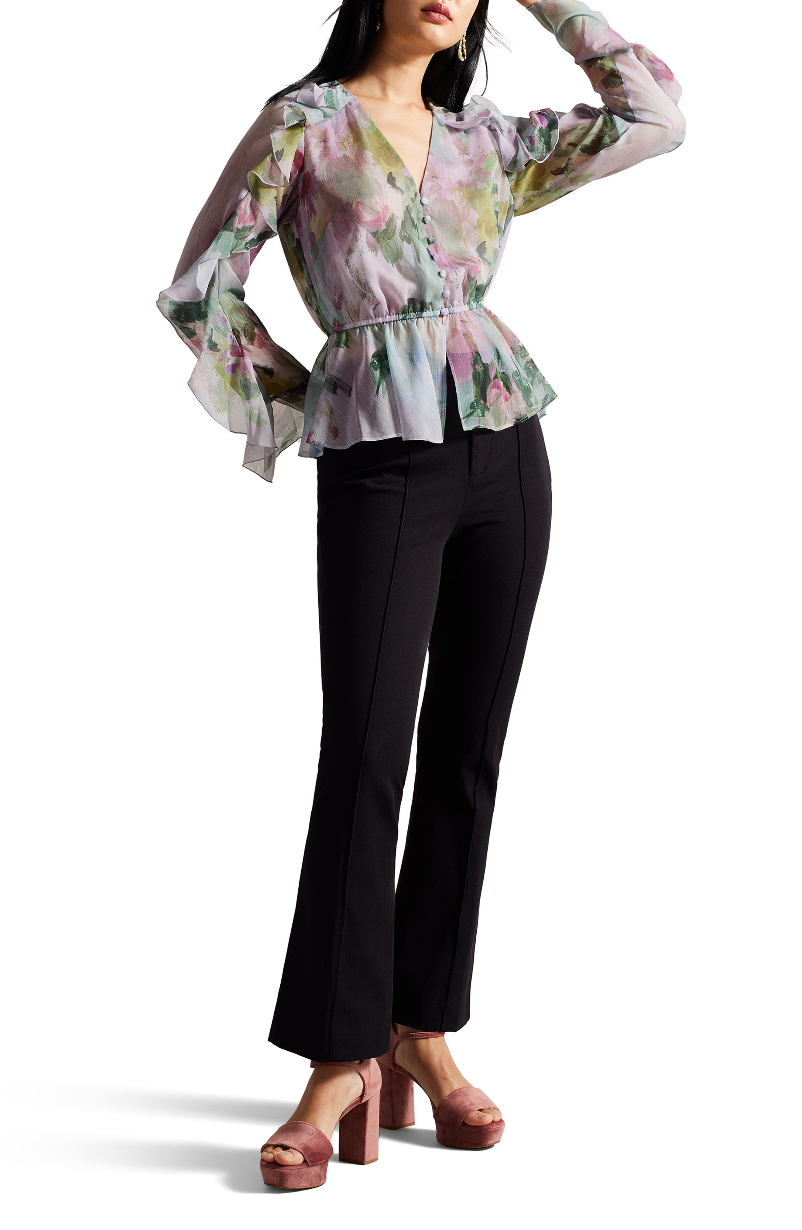 Ted Baker London Sunnieh Floral Print Waterfall Ruffle Peplum Top ...