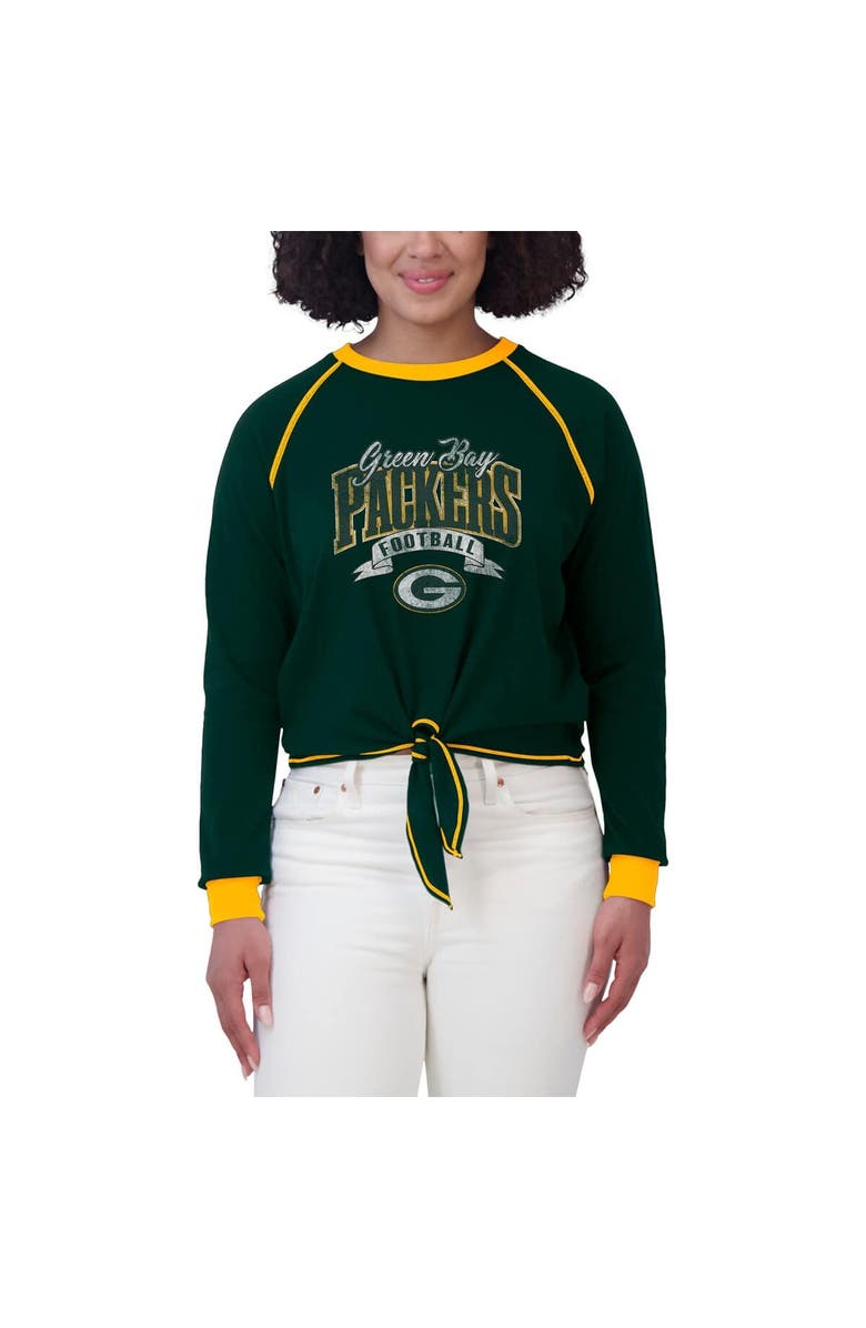 WEAR by Erin Andrews Women's WEAR by Erin Andrews Green/Gold Green Bay Packers Plus Size Tie-Front Long Sleeve Top, Alternate, color, Green