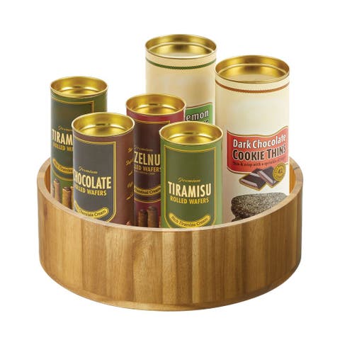 10-Inch Round Acacia Wood Lazy Susan Organizer for Kitchen