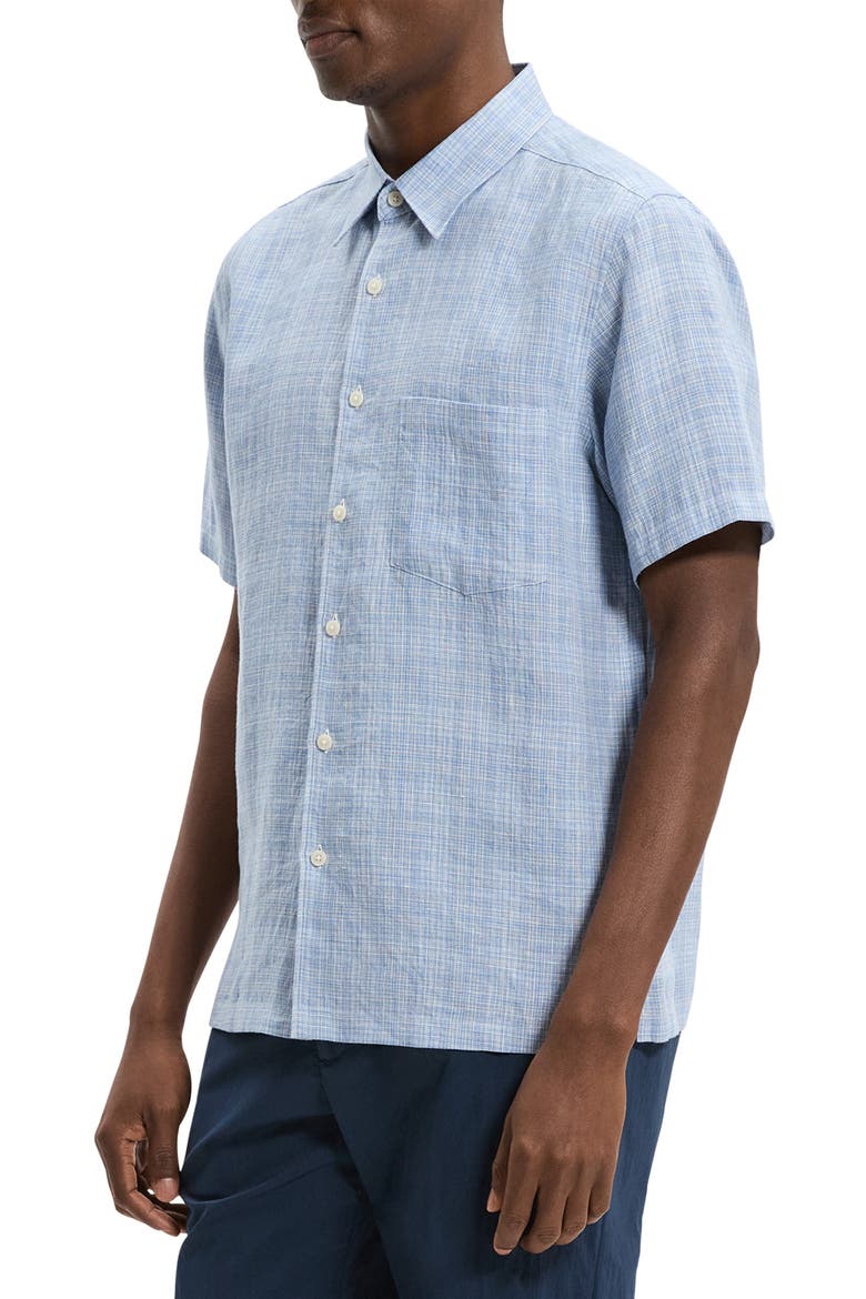 Irving Plaid Short Sleeve Linen Button-Up Shirt, Alternate, color, CRISP BLUE MULTI - 2RP