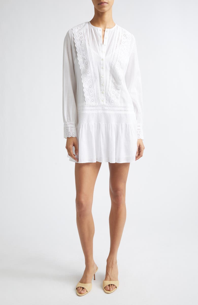 Veronica Beard Marguerite Embroidered Eyelet Long Sleeve Dress, Main, color, White