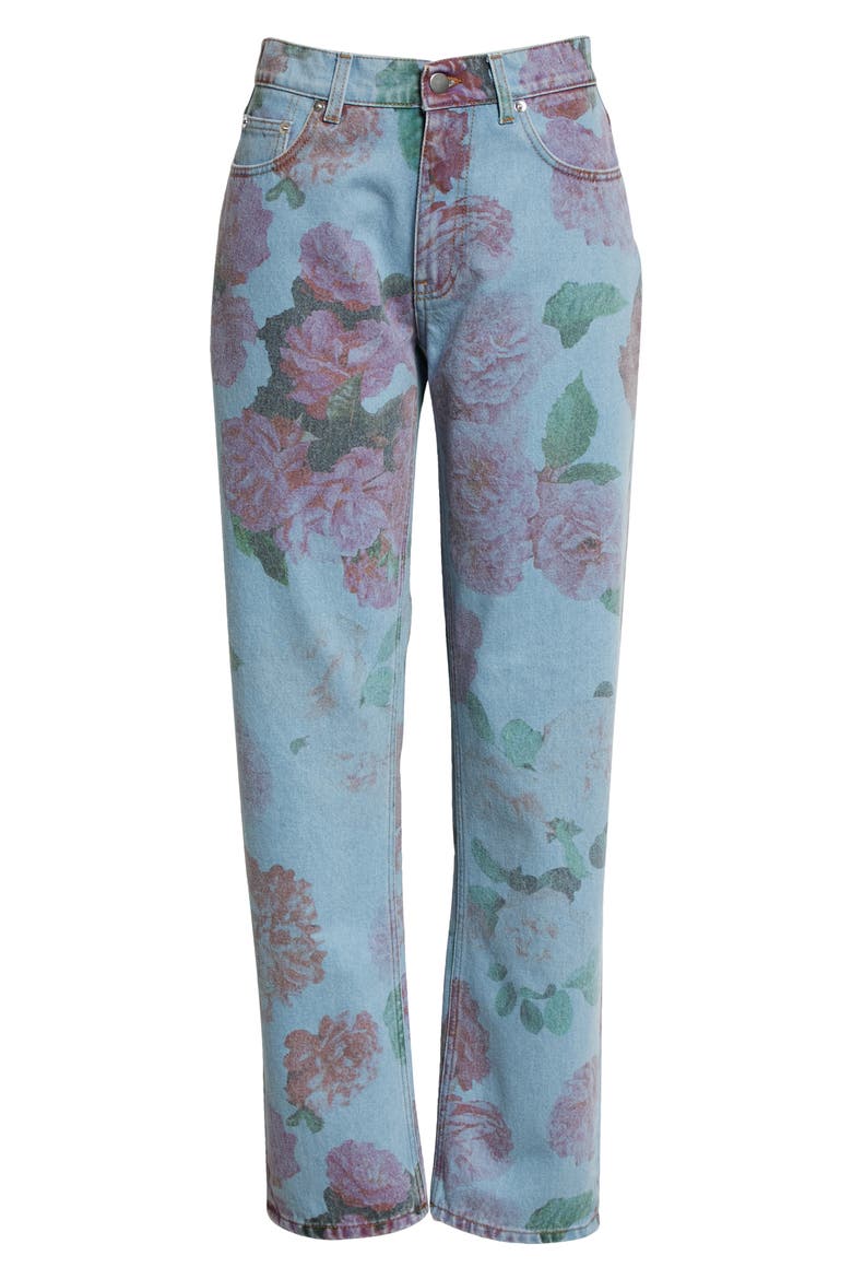 Floral Print Straight Leg Jeans, Alternate, color, FADED ROSES