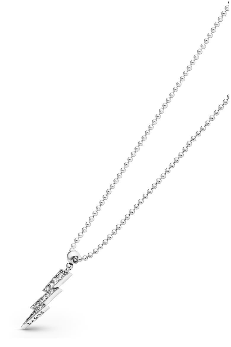 Caviar Spark Lightning Bolt Diamond Pendant Necklace, Alternate, color, SILVER